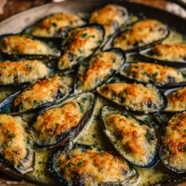 Recette de Moules Gratinées à la Crème d’Ail et Fromage Doré