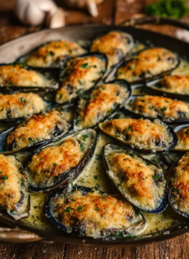 Recette de Moules Gratinées à la Crème d’Ail et Fromage Doré