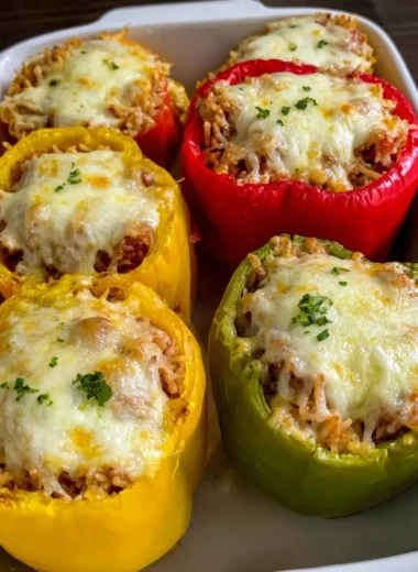 Recette de Poivrons Farcis au Thon, Riz et Fromage Gratiné
